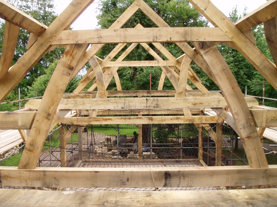 Camerton Court, barn, green oak, timber frame, roof trusses