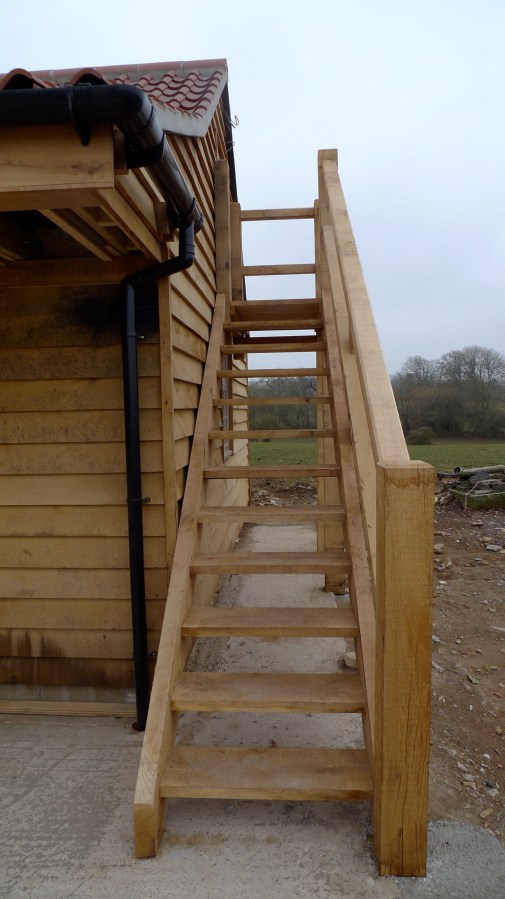 oak staircase, green oak, timber frame, external staircase, Dordogne, France, outdoor structures