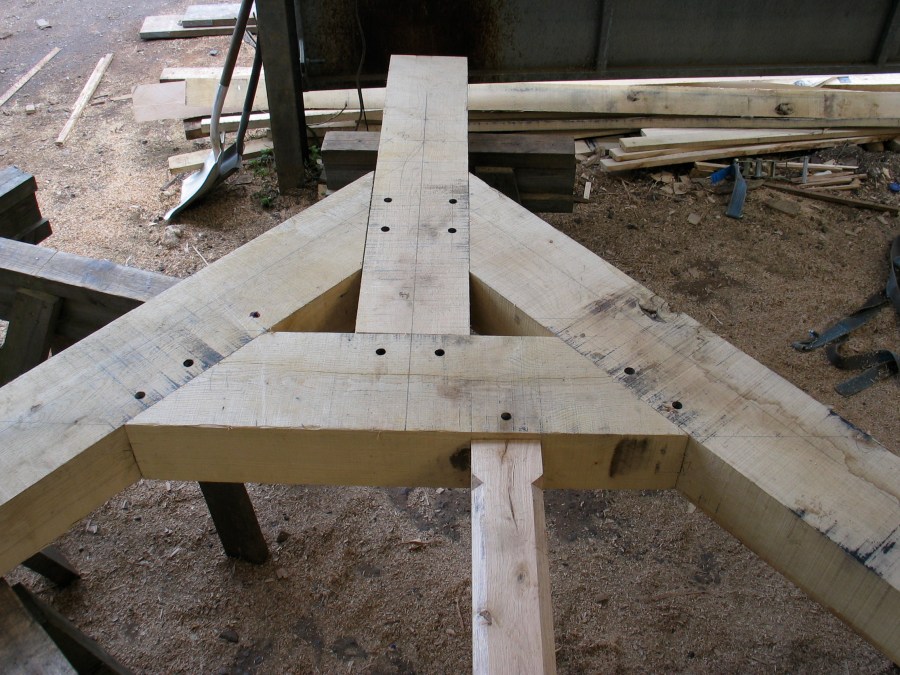 timber frame, carpenter, green oak, France, Dordogne, roof truss