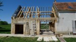 timber framed roof, oak frame, green oak, roof truss, Dordogne, France, traditional timber frame