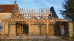 timber framed roof, oak frame, green oak, roof truss, Dordogne, France, traditional timber frame